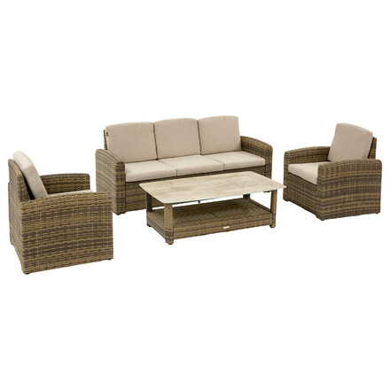 Gartenlounge SELENIM Beige 7 Plätze - Epoxidbeschichtetes Aluminium, Olefin