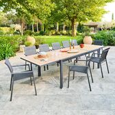 Ausziehbares Garten-Tischset EVASION + 12 Sessel ESSENTIA Honig & Graphite 12 Plätze - Epoxidbeschichtetes Aluminium Honey / Graphit