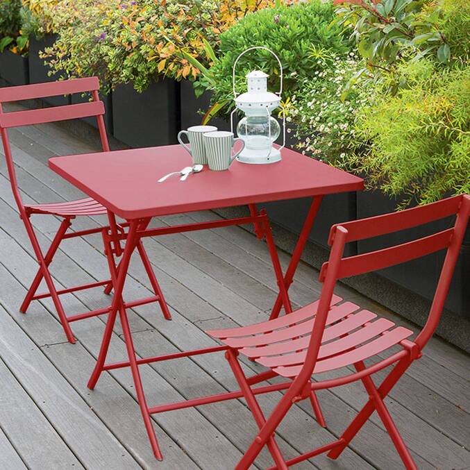 Quadratischer klappbarer Gartentisch GREENSBORO Johannisbeere 2 Plätze - Epoxy-beschichteter Stahl, Verstärkter Rostschutz Johannisbeere