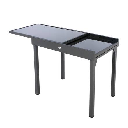 Ausziehbarer Gartentisch PIAZZA Graphit 10 Plätze - Epoxidharzbeschichtetes Aluminium, Gehärtetes Glas