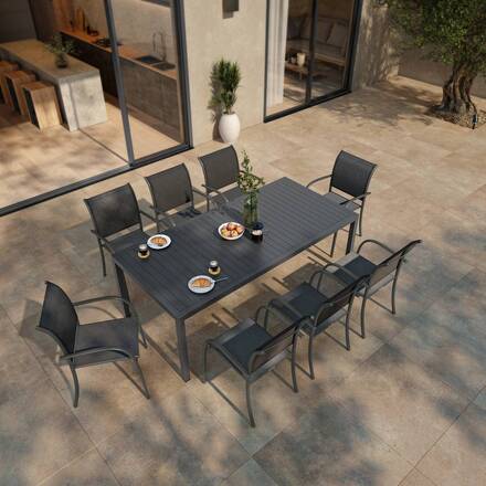 Rechteckiger Gartentisch PIAZZA Graphit 8 Plätze - Epoxy-beschichtetes Aluminium