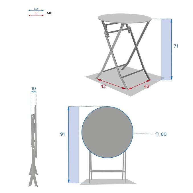 Runder klappbarer Gartentisch GREENSBORO Graphit 2 Plätze - Epoxy-beschichteter Stahl, Verstärkter Rostschutz Graphit