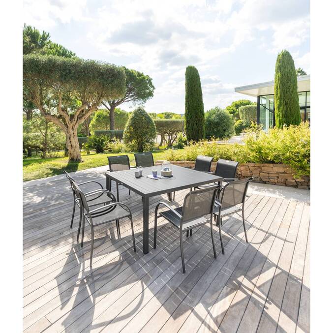 Quadratisch Gartentisch PIAZZA Graphit 8 Plätze - Epoxy-beschichtetes Aluminium Graphit