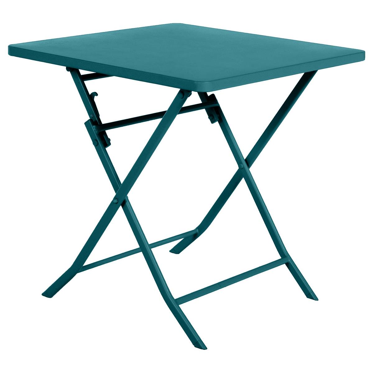 Quadratischer klappbarer Gartentisch GREENSBORO Entenblau 2 Plätze - Epoxy-beschichteter Stahl, Verstärkter Rostschutz Entenblau