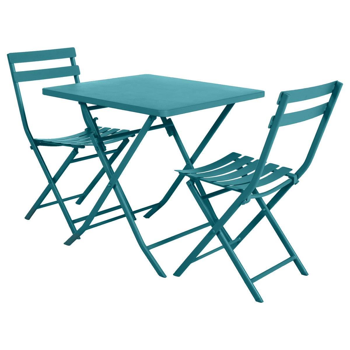 Quadratischer klappbarer Gartentisch GREENSBORO Entenblau 2 Plätze - Epoxy-beschichteter Stahl, Verstärkter Rostschutz Entenblau