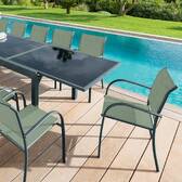 Stapelbarer Gartenstuhl mit Armlehnen PIAZZA Olivgrün / Graphit Epoxidharz behandeltes Aluminium, Texaline Olivgrün / Graphit