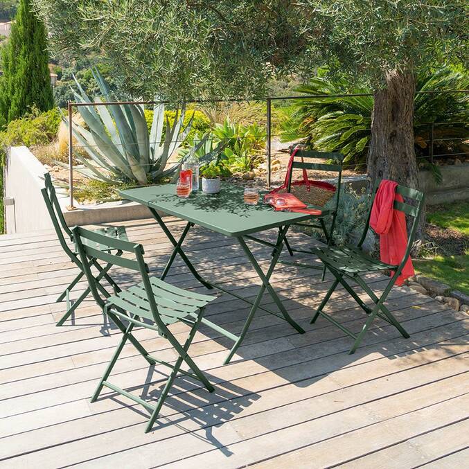 Rechteckiger klappbarer Gartentisch GREENSBORO Olivgrün 4 Plätze - Epoxidharz behandelter Stahl, Verstärkter Rostschutz Olivgrün