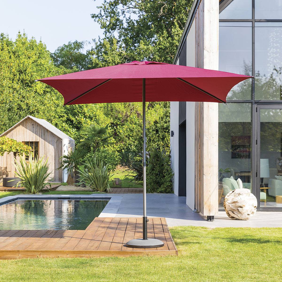 Quadratischer neigbarer Sonnenschirm SOYA Bordeaux 2,5 x 2,5 m - Stahl, Polyester Bordeaux