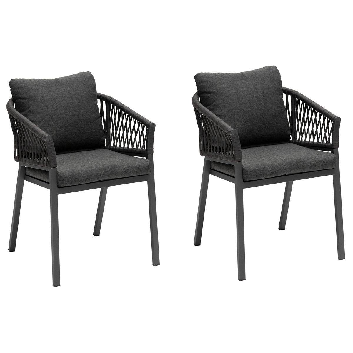 2er-Set Gartenstühle ORIENGO Anthrazit / Graphit Aluminium, Geflochtene Maschen, Polyester Anthrazit / Graphit