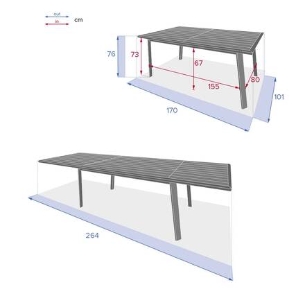 Ausziehbarer Gartentisch PAVANE Graphit 10 Plätze - Epoxy-beschichtetes Aluminium