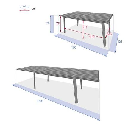 Ausziehbarer Gartentisch PAVANE Graphit 10 Plätze - Epoxy-beschichtetes Aluminium