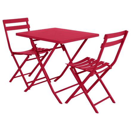 Quadratischer klappbarer Gartentisch GREENSBORO Granatapfel 2 Plätze - Epoxy-beschichteter Stahl, Verstärkter Rostschutz