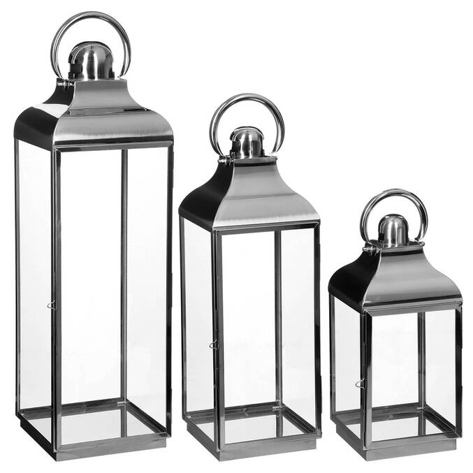 3er-Set Außenlaternen Silber Stahl Silber