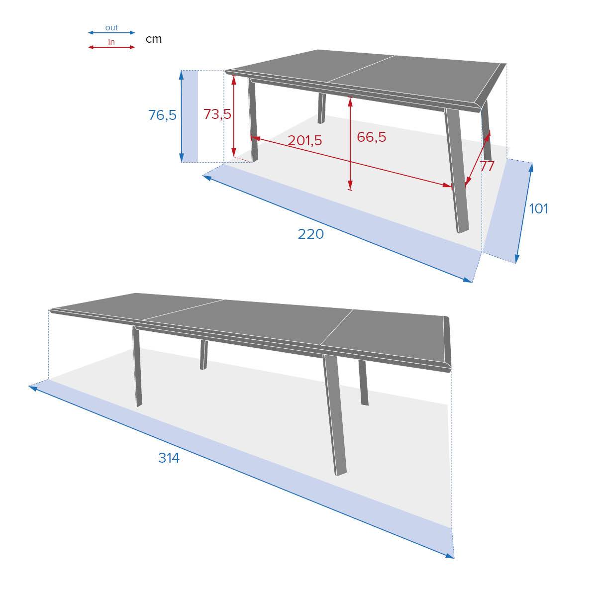 Ausziehbarer Gartentisch PAVANE Graphit 12 Plätze - Epoxy-beschichtetes Aluminium Graphit