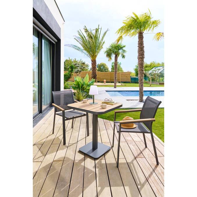 Bistrotisch TYLA Akazie / Graphit 2 Plätze - Epoxy-behandelter Stahl, FSC®-zertifiziertes Akazienholz Akazie / Graphit