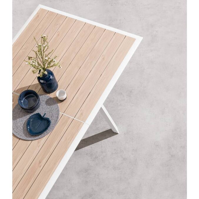 Ausziehbarer Gartentisch PAVANE Leinen / Weiß 12 Plätze - Epoxy-beschichtetes Aluminium Leinen / Weiß