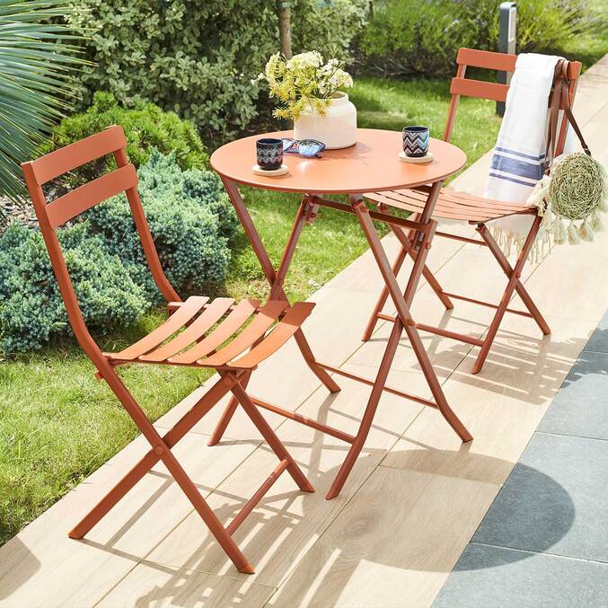 Gartentisch klappbar rund GREENSBORO Bernstein 2-Sitzer - Stahl mit Epoxidharzbehandlung, Verstärkte Rostschutzbehandlung Bernstein