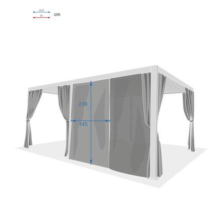Set aus Vorhängen, Moskitonetzen und Schienen für bioklimatische Pergola EVORA Hellgrau Für EVORA 6 x 3,6 m - 8 Schienen, 6 Vorhänge und 6 Insektenschutzgitter