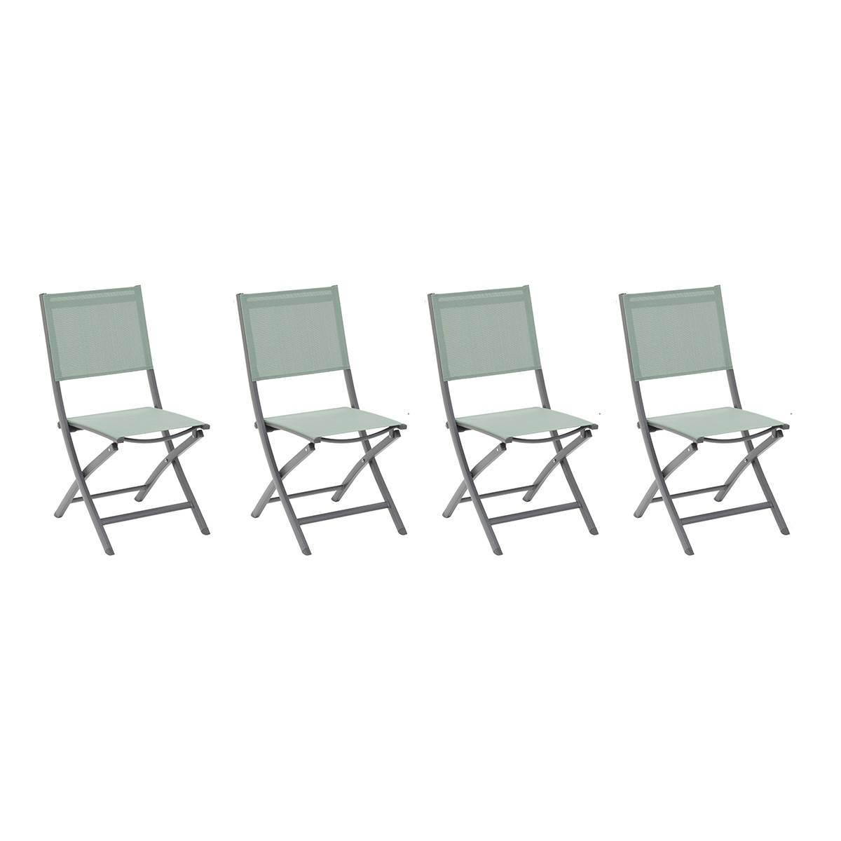 4er-Set klappbare Gartenstühle ESSENTIA Olivgrün / Graphit Epoxidharz behandeltes Aluminium, Texaline Olivgrün / Graphit