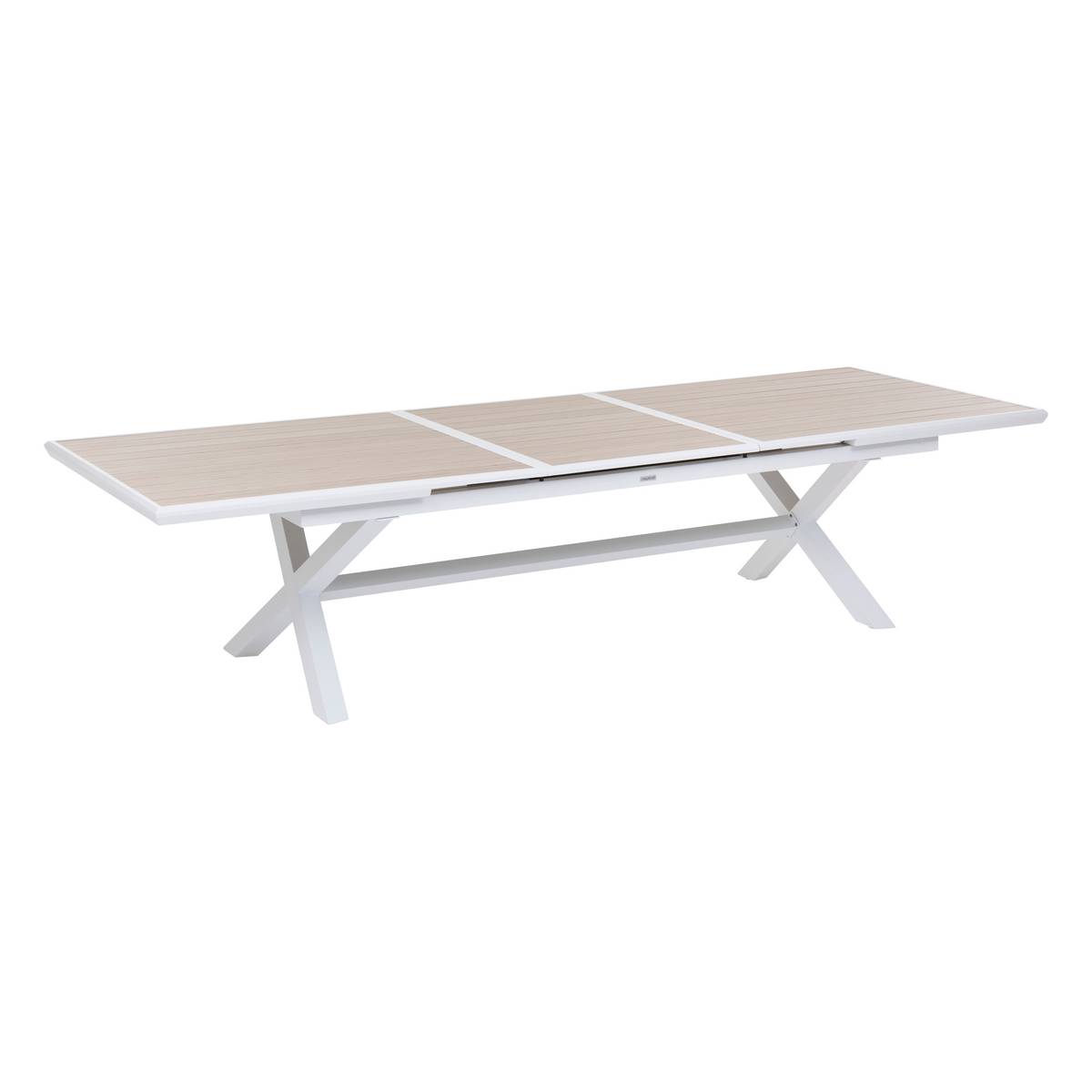 Ausziehbarer Gartentisch AXIOME Holzeffekt Leinen / Weiß 12 Plätze - Epoxy-beschichtetes Aluminium Leinen / Weiß