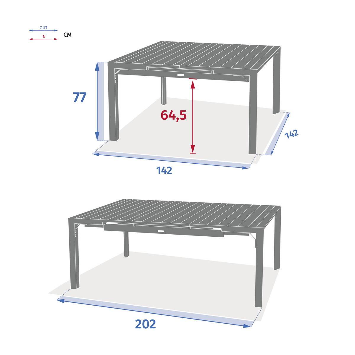 Quadratischer Gartentisch ÉVASION Leinen / Ton 10 Plätze - Epoxy-behandeltes Aluminium, Aluminiumlatten in Holzoptik Leinen / Ton