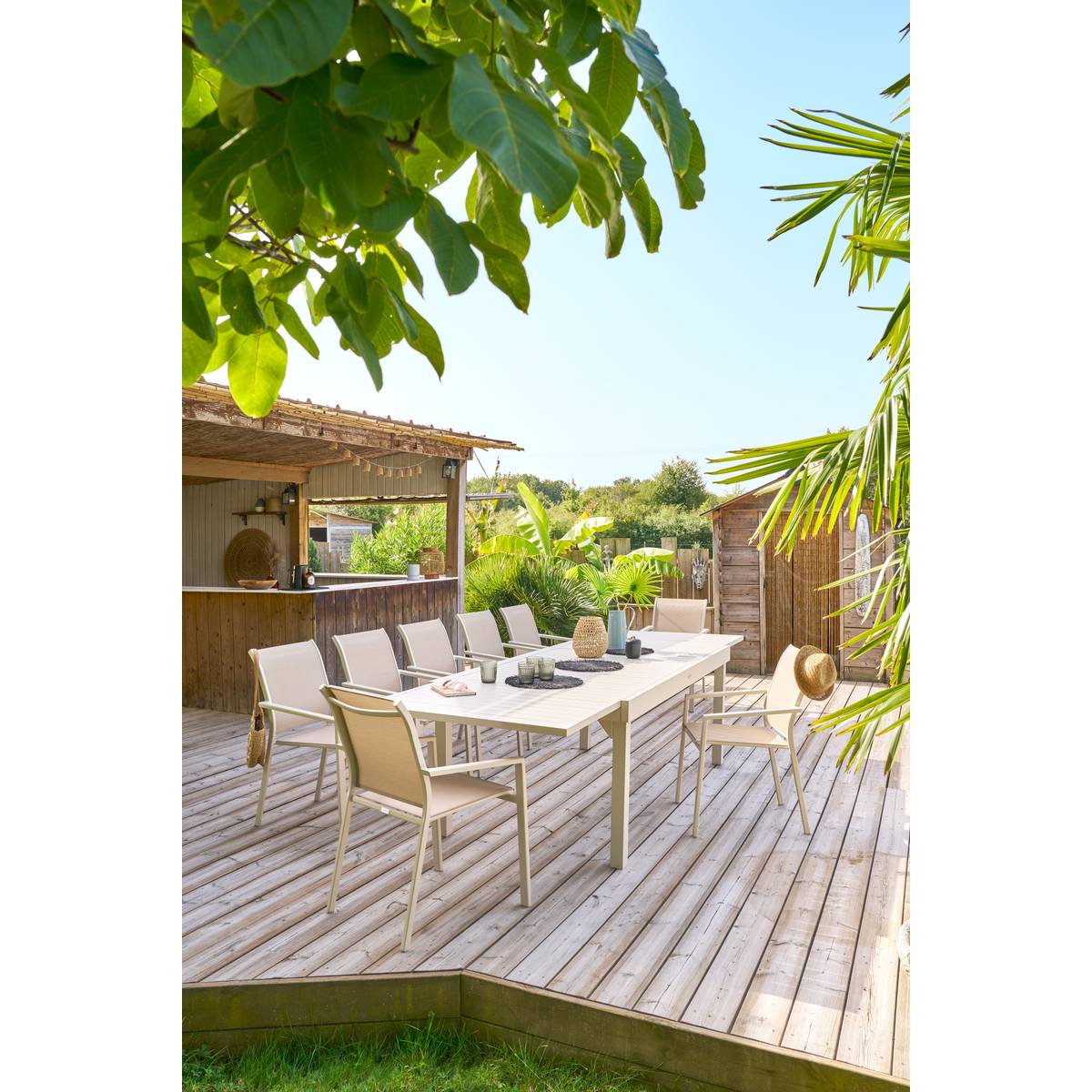 Ausziehbarer Gartentisch PIAZZA Ton 12 Plätze - Epoxy-beschichtetes Aluminium Lehm