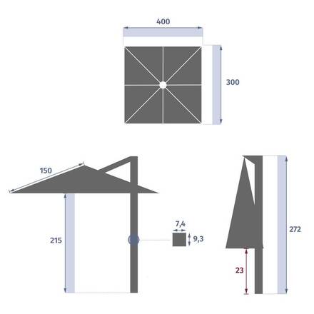 Rechteckiger neigbarer Ampelschirm MELHIA Leinen / Ton 4 x 3 m - Aluminium epoxidbeschichtet, Stahl, Olefin