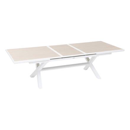 Ausziehbarer Gartentisch AXIOME Holzeffekt Leinen / Weiß 10 Plätze - Epoxy-beschichtetes Aluminium