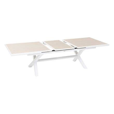 Ausziehbarer Gartentisch AXIOME Holzeffekt Leinen / Weiß 10 Plätze - Epoxy-beschichtetes Aluminium
