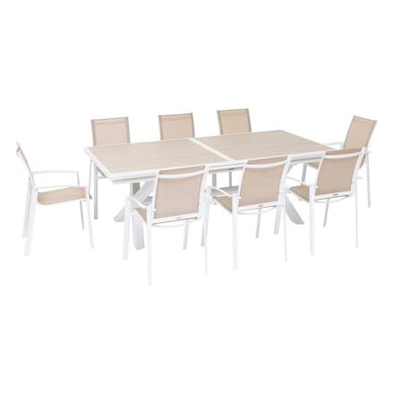 Ausziehbarer Gartentisch AXIOME Holzeffekt Leinen / Weiß 10 Plätze - Epoxy-beschichtetes Aluminium