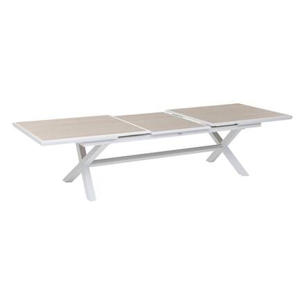 Ausziehbarer Gartentisch AXIOME Holzeffekt Leinen / Weiß 12 Plätze - Epoxy-beschichtetes Aluminium
