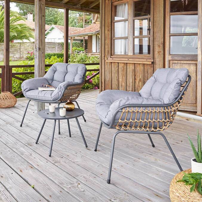 Gartenlounge-Set Duo PAOPAO Grau / Graphit 2 Plätze - Epoxy-beschichteter Stahl, Verstärkter Rostschutz Grau / Graphit