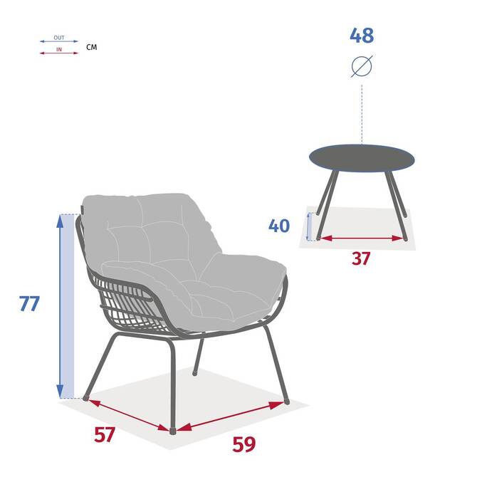 Gartenlounge-Set Duo PAOPAO Grau / Graphit 2 Plätze - Epoxy-beschichteter Stahl, Verstärkter Rostschutz Grau / Graphit