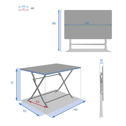 Faltbares rechteckiges Gartentisch GREENSBORO Entenblau + 4 Stühle GREENSBORO 1 Tisch 4 Plätze und 4 klappbare Stühle