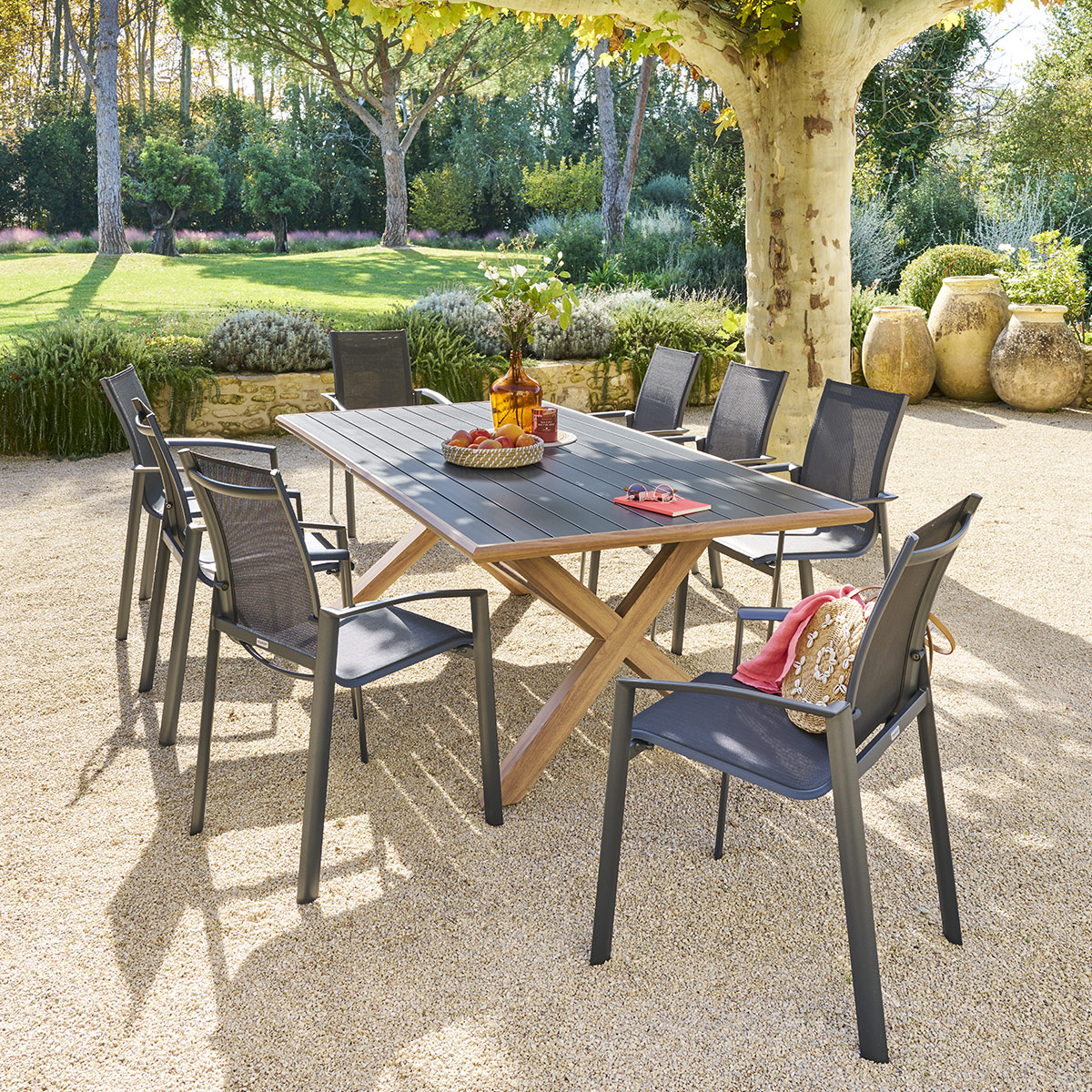 Gartentisch AXIOME Honey & Graphit 8 Sitze - Aluminium, epoxidbehandelt Honey / Graphit