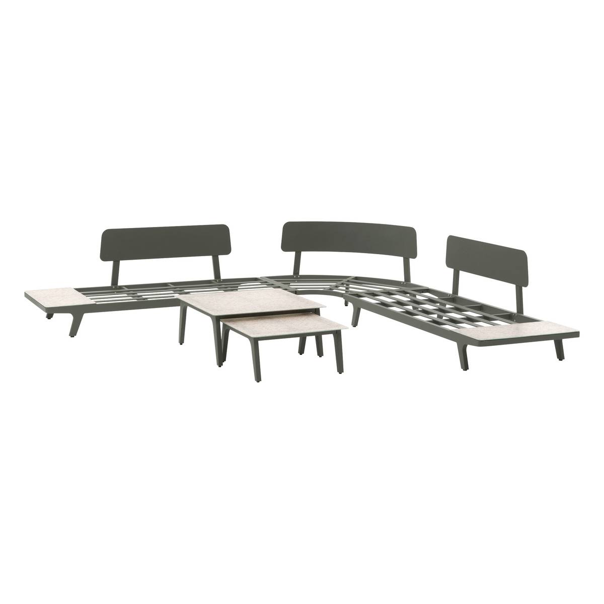 Gartenlounge-Set PULPY Lorbeergrün 7 Plätze - Epoxy-behandeltes Aluminium, Polyester Lorbeer