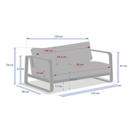 Gartensofa DOMILLY Kaffee 2 Plätze - Epoxy-behandeltes Aluminium, Olefin
