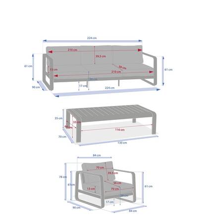 Gartenlounge-Set DOMILLY Kaffee 5 Plätze - Epoxy-behandeltes Aluminium, Olefin