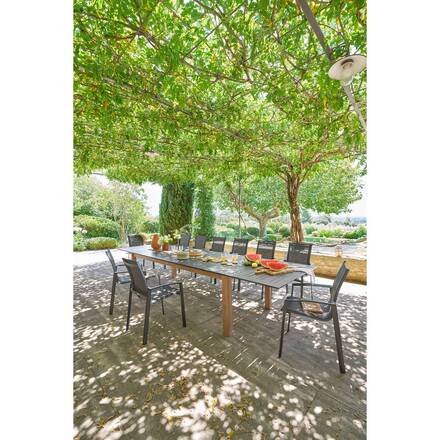 Rechteckiger ausziehbarer Gartentisch MICEIRA Graphit / Honig 14 Plätze - Epoxy-beschichtetes Aluminium