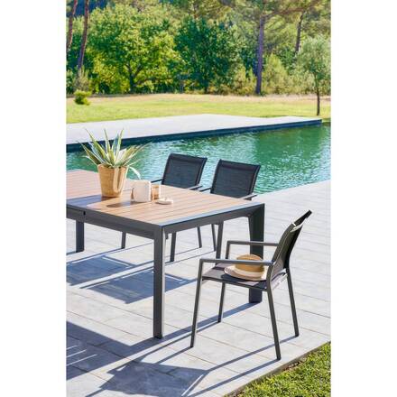 Gartentisch ÉVASION Holzoptik Honig / Graphit 10 Plätze - Epoxy-beschichtetes Aluminium