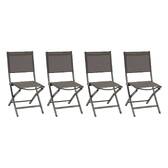 4er-Set klappbare Gartenstühle ESSENTIA Wengé / Praliné Epoxidharz behandeltes Aluminium, Texaline Wenge / Praliné