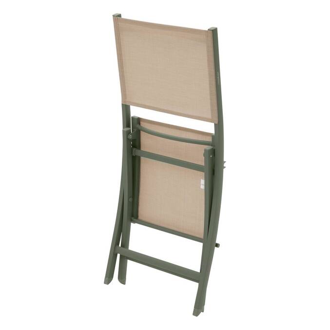 4er-Set klappbare Gartenstühle ESSENTIA Leinen / Lorbeergrün Epoxidharz behandeltes Aluminium, Texaline Leinen / Lorbeer