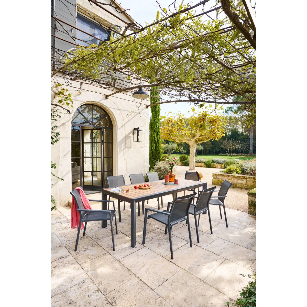 Gartentisch ÉVASION Holzeffekt Honey / Graphite 8 Plätze - Epoxy-behandeltes Aluminium, Aluminiumlatten in Holzoptik Holzoptik Honey / Graphit