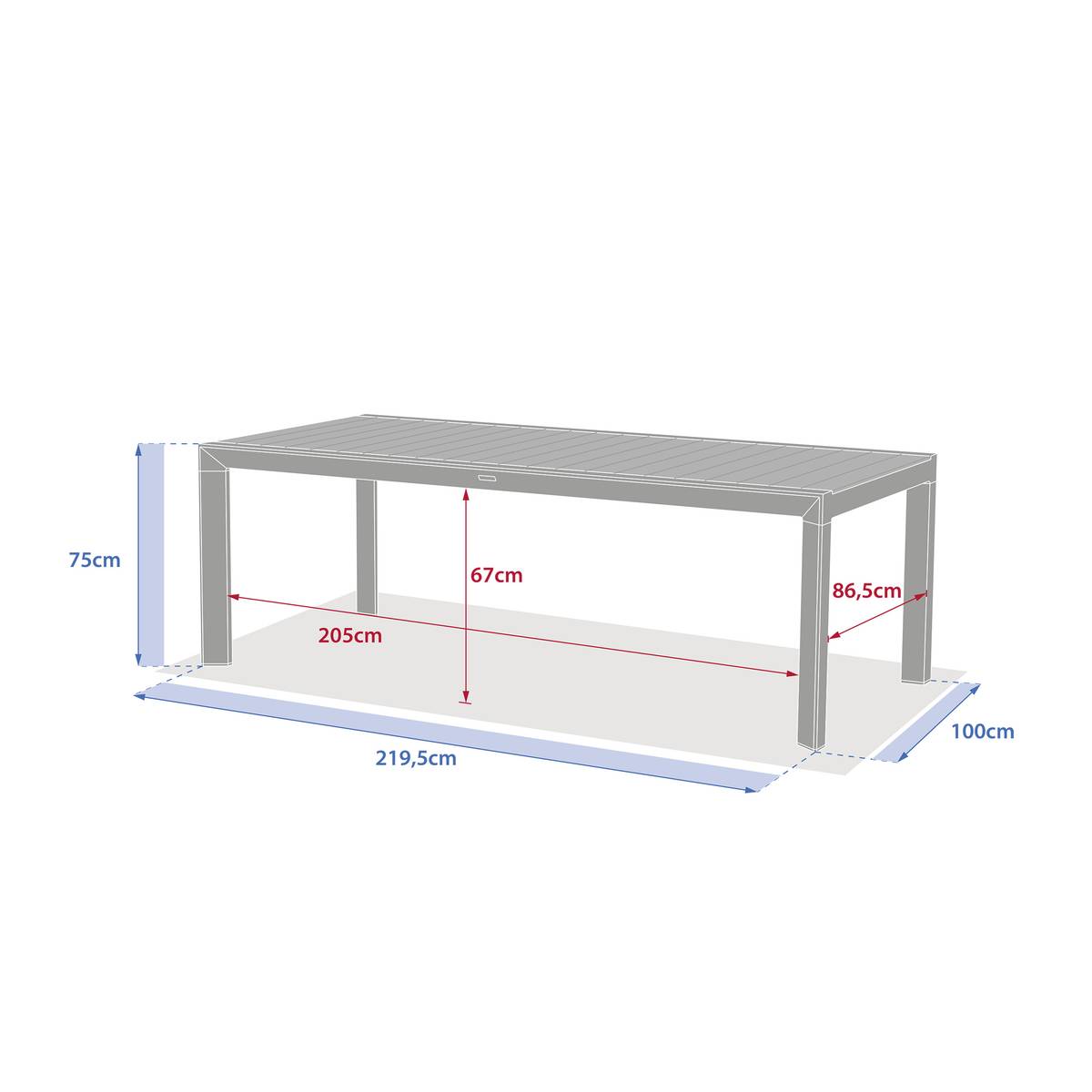 Gartentisch ÉVASION Holzeffekt Leinen / Ton 8 Plätze - Epoxy-behandeltes Aluminium, Aluminiumlatten in Holzoptik Holzoptik Leinen / Lehmfarben