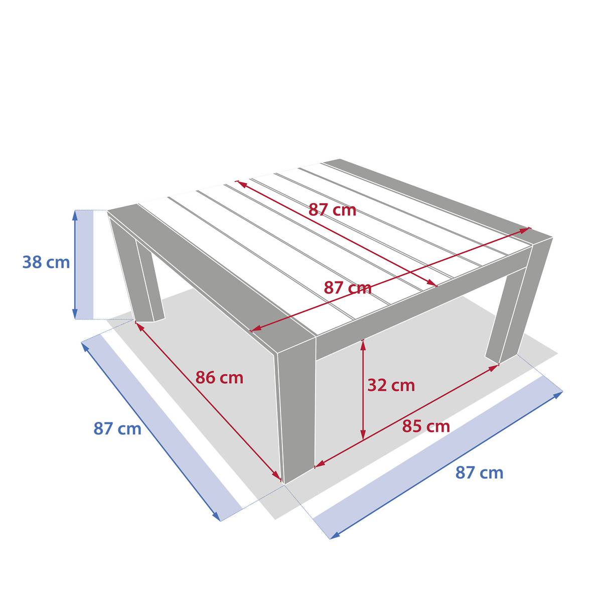 Quadratischer Gartentisch ÉVASION Ton / Leinen 87 x 87 x 38 cm - Aluminium epoxidbeschichtet Lehmfarben / Leinen