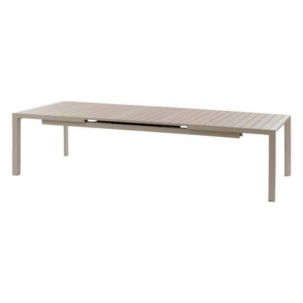 Ausziehbarer Gartentisch ÉVASION Holzoptik Leinen / Ton 14 Plätze - Epoxy-behandeltes Aluminium, Aluminiumlatten in Holzoptik