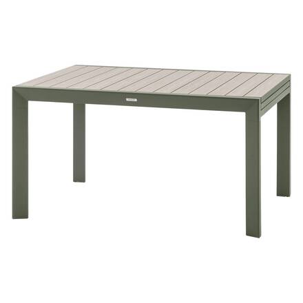 Ausziehbarer Gartentisch mit Schiebefunktion ÉVASION Holzoptik Leinen / Lorbeergrün 10 Plätze - Epoxy-behandeltes Aluminium, Aluminiumlatten in Holzoptik
