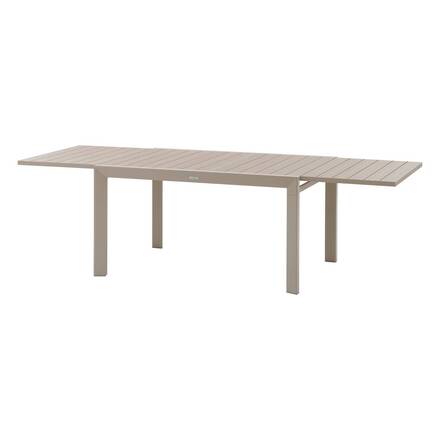 Ausziehbarer Gartentisch mit Schiebefunktion ÉVASION Holzoptik Leinen / Ton 10 Plätze - Epoxy-behandeltes Aluminium, Aluminiumlatten in Holzoptik