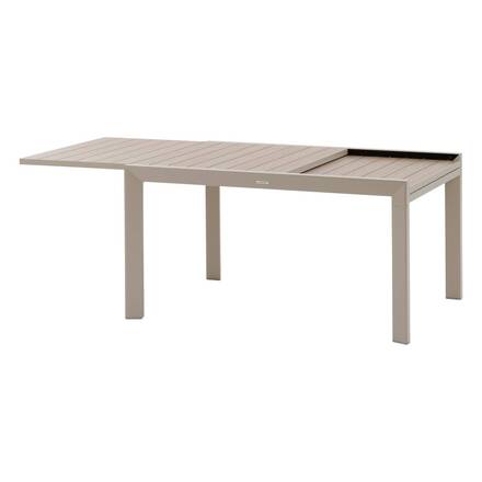 Ausziehbarer Gartentisch mit Schiebefunktion ÉVASION Holzoptik Leinen / Ton 10 Plätze - Epoxy-behandeltes Aluminium, Aluminiumlatten in Holzoptik