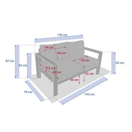 Gartensofa ÉVASION Graphit 2 Plätze - Epoxy-behandeltes Aluminium, Olefin